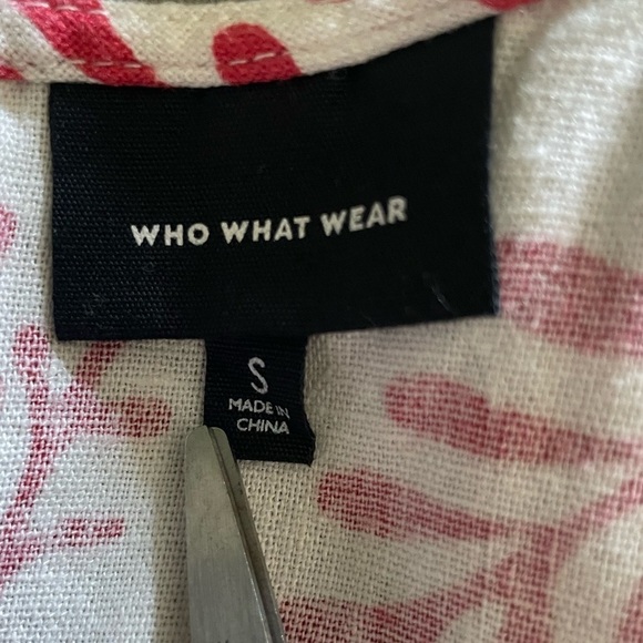 Who What Wear Linen Leaf Botanical Ruffle Sleeve Button Back Top S - Picture 6 of 8